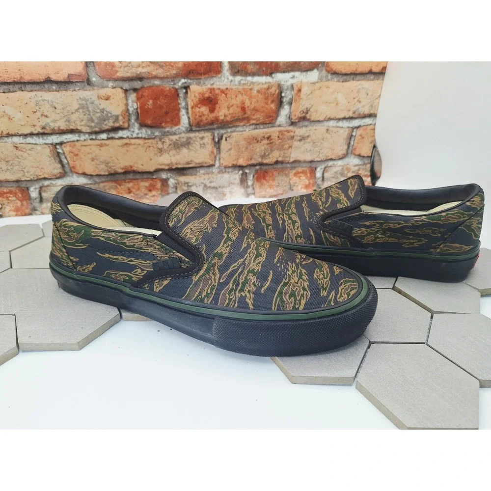 Vans Skate Slip-On Tiger Camo Green Black Men Size 11 Popcush Bmx Rare
